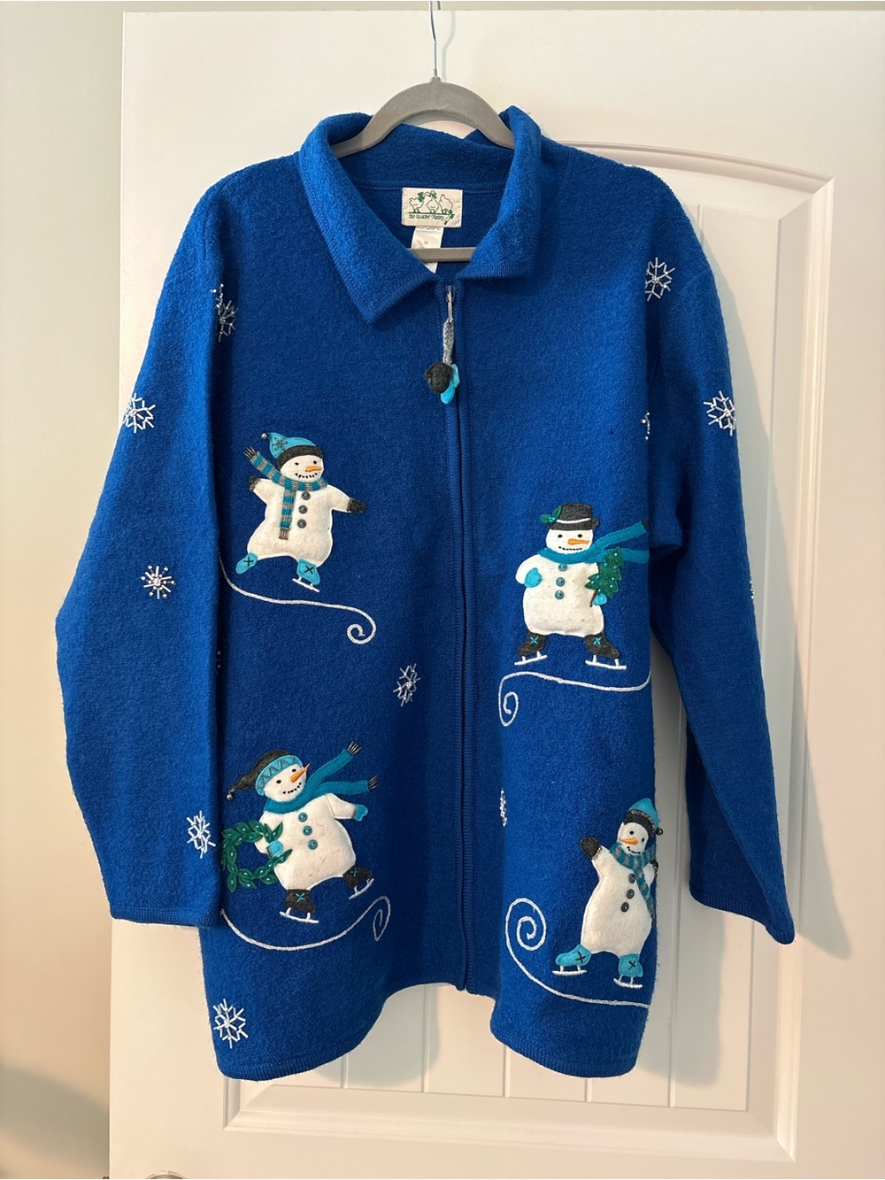 Quacker Factory Vintage 100% Wool Snowman Zip Cardigan 1X Ugly Christmas Sweater